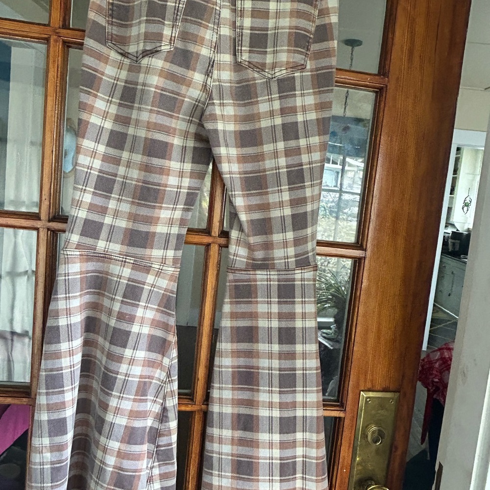 Free People Plaid Flare Pants in Purple and Cream - Picture 4 of 4